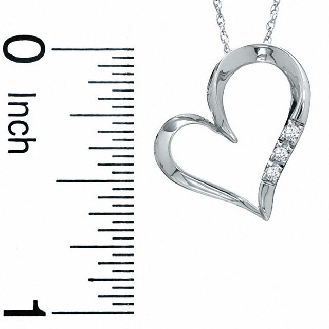 Diamond Accent Three Stone Heart Pendant in 10K White Gold