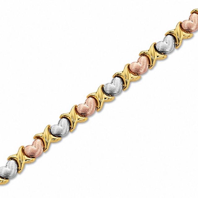 10K Tri-Colour Gold "X" and Heart Stampato Bracelet|Peoples Jewellers