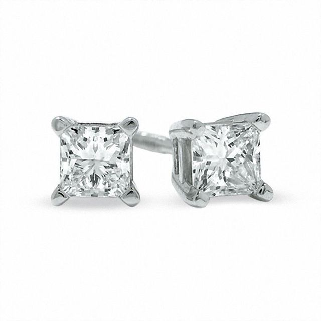 0.50 CT. T.W. Square-Cut Diamond Solitaire Crown Royal Stud Earrings in 14K White Gold