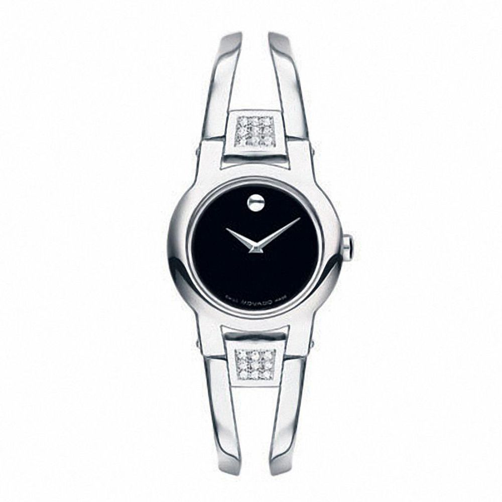 Ladies' Movado Amorosa® Diamond Accent Bangle Watch with Black Dial (Model: 0604982)|Peoples Jewellers