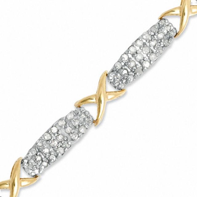 1.50 CT. T.W. Diamond Cluster "X" Bracelet in 10K Gold|Peoples Jewellers