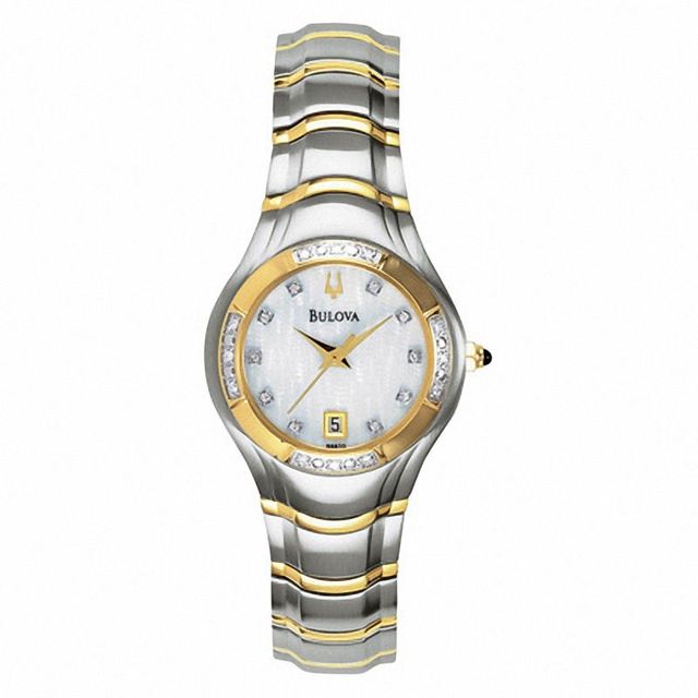 Ladies' Bulova Diamond Accent Two-Tone Watch with White Dial (Model: 98R70)|Peoples Jewellers