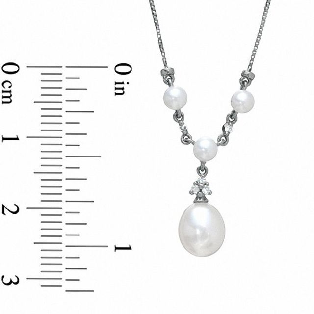 6.5-7.0mm Pink Freshwater Cultured Pearl and Diamond Accent Drop "Y" Necklace in 10K White Gold-17"|Peoples Jewellers
