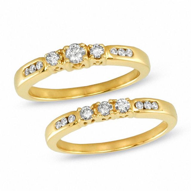 0.50 CT. T.W. Diamond Three Stone Past Present Future Bridal Set in 14K Gold|Peoples Jewellers