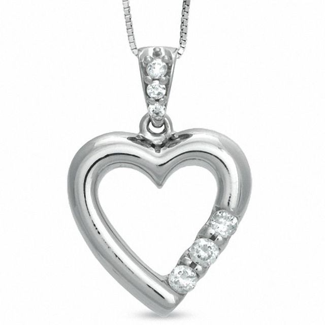 0.23 CT. T.W. Diamond Three Stone Past Present Future Heart Pendant in 14K White Gold|Peoples Jewellers