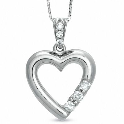 0.23 CT. T.W. Diamond Three Stone Past Present Future Heart Pendant in 14K White Gold|Peoples Jewellers