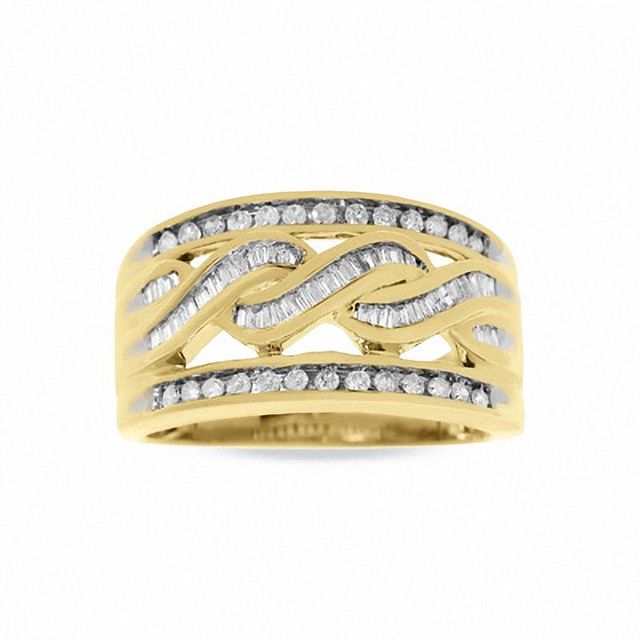 0.50 CT. T.W. Round and Baguette Diamond Swirl Band in 10K Gold
