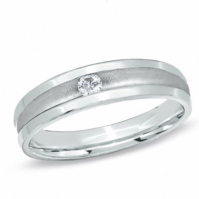 Men's 0.13 CT. Diamond Solitaire Wedding Band in 10K White Gold|Peoples Jewellers