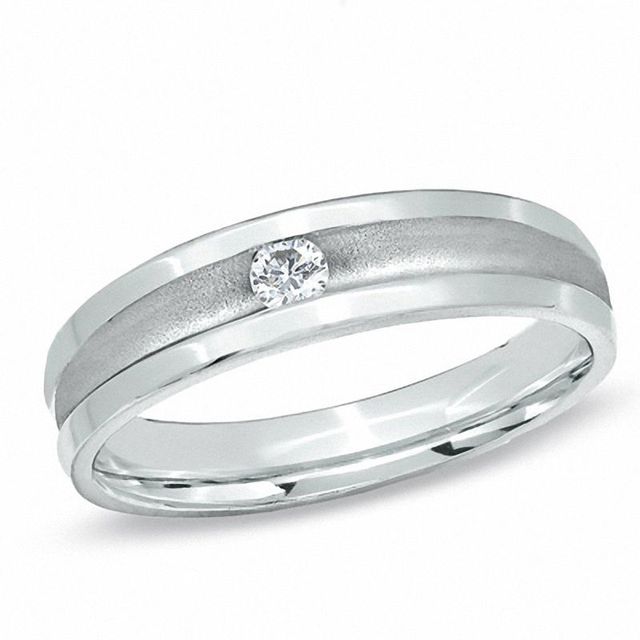 Men's 0.13 CT. Diamond Solitaire Wedding Band in 10K White Gold