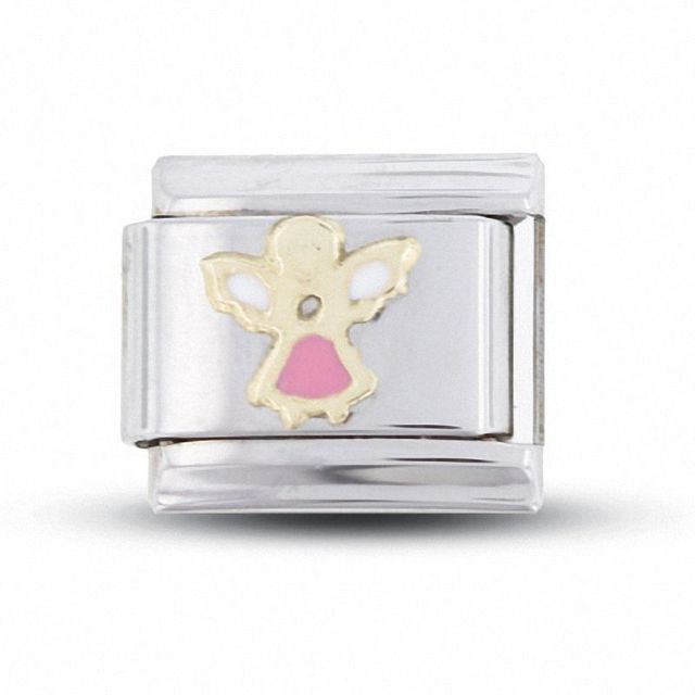 Pink Enamel Angel Italian Charm in Stainless Steel and 18K Gold-Tone Accents|Peoples Jewellers