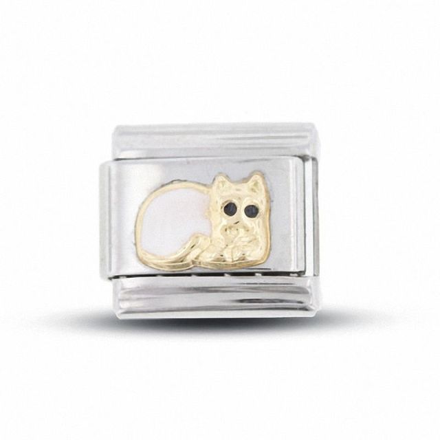 Cat Italian Charm in Stainless Steel with 18K Gold-Tone Accents|Peoples Jewellers