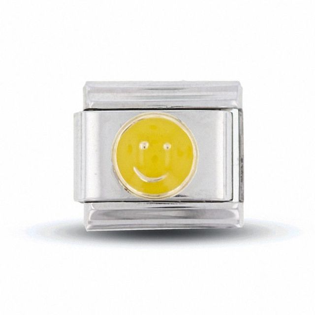 Enamel Happy Face Italian Charm in Stainless Steel with 18K Gold-Tone Accents|Peoples Jewellers