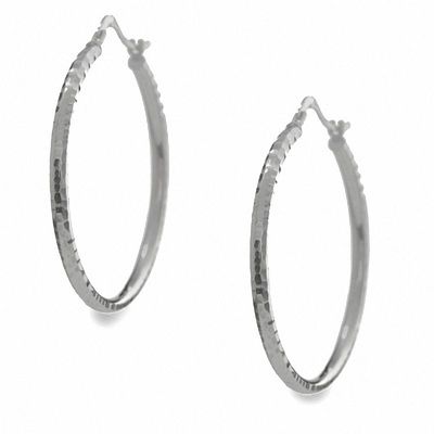 14K White Gold Tube Hoop Earrings|Peoples Jewellers