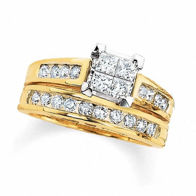 1.00 CT. T.W. Quad Square-Cut Diamond Bridal Set in 14K Gold