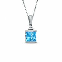 Square Blue Topaz and Diamond Pendant in 10K White Gold|Peoples Jewellers