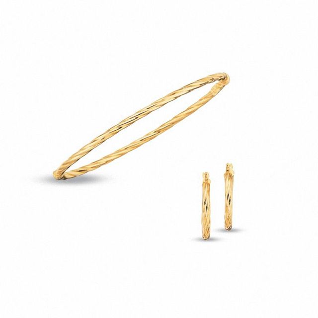 3.0mm Twisted Tube Bangle and Earring Set in 10K Gold|Peoples Jewellers