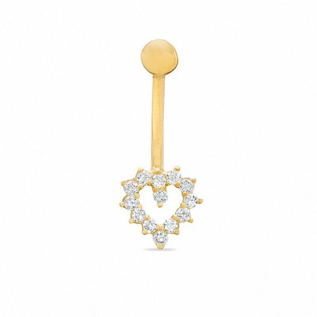 014 Gauge Heart Belly Button Ring with Cubic Zirconia in 14K Gold