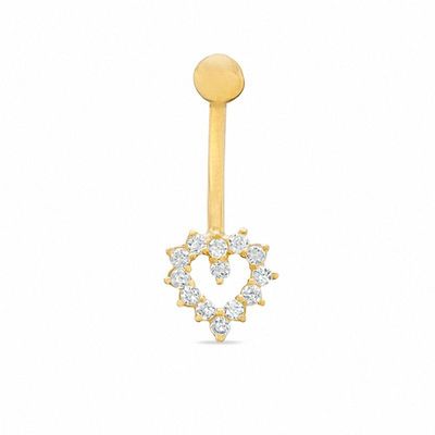 014 Gauge Heart Belly Button Ring with Cubic Zirconia in 14K Gold|Peoples Jewellers