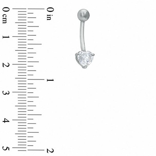014 Gauge Belly Button Ring with Heart-Shaped Cubic Zirconia in 14K White Gold|Peoples Jewellers