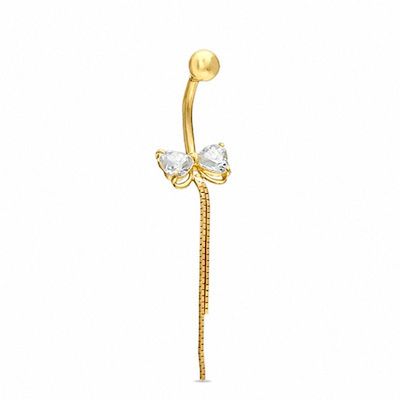 Butterfly with Tail Belly Button Ring with Cubic Zirconia in 14K Gold|Peoples Jewellers