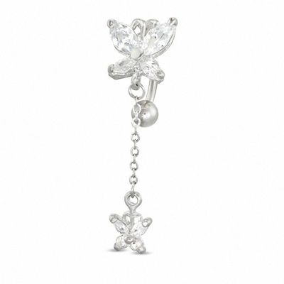 Butterfly Dangle Top Down Belly Button Ring with Cubic Zirconia in Stainless Steel|Peoples Jewellers