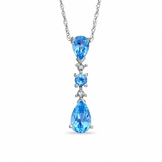 Pear-Shaped Blue Topaz and Diamond Accent Pendant in 10K White Gold|Peoples Jewellers