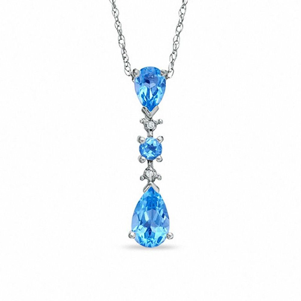 Pear-Shaped Blue Topaz and Diamond Accent Pendant in 10K White Gold|Peoples Jewellers