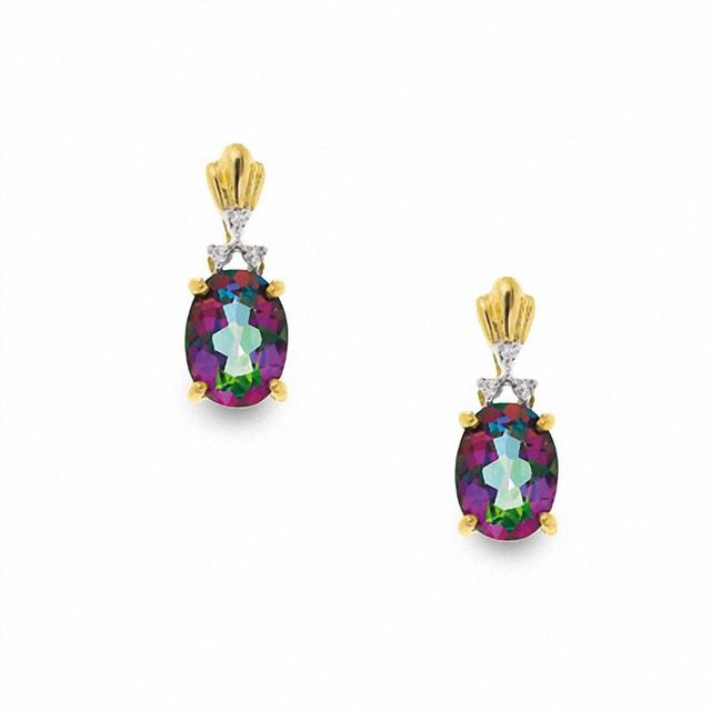 Oval Mystic Fire® Topaz Earrings in 10K Gold with Diamond Accents|Peoples Jewellers