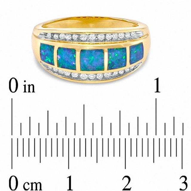 Cabochon Lab-Created Opal Inlay and 0.19 CT. T.W. Diamond Band in 10K Gold|Peoples Jewellers