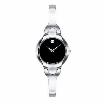 Ladies' Movado Kara™ Stainless Steel Bangle Watch with Black Dial (Model: 0605247)|Peoples Jewellers