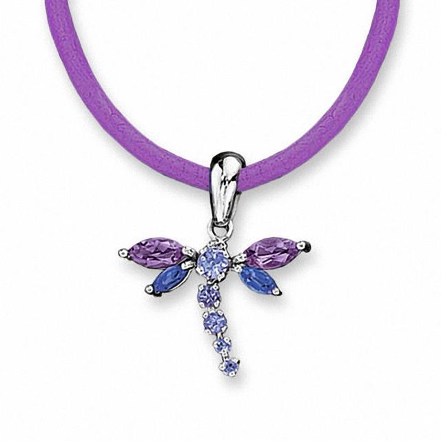 10K White Gold Tanzanite, Iolite and Amethyst Dragonfly Pendant