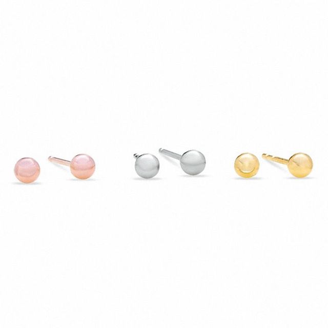Three-Piece 3.0mm Ball Stud Earrings Set in 14K Tri-Coloured Gold|Peoples Jewellers