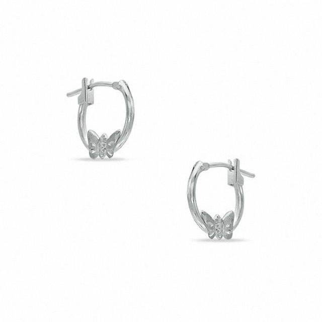 14K White Gold 12.0mm Hoop with Butterfly Earrings|Peoples Jewellers