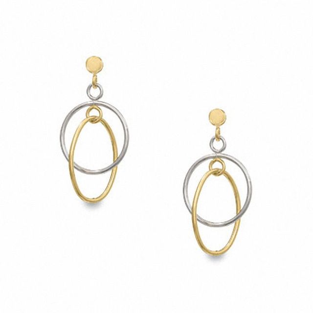 14K Two-Tone Gold Oval and Circle Drop Earrings|Peoples Jewellers