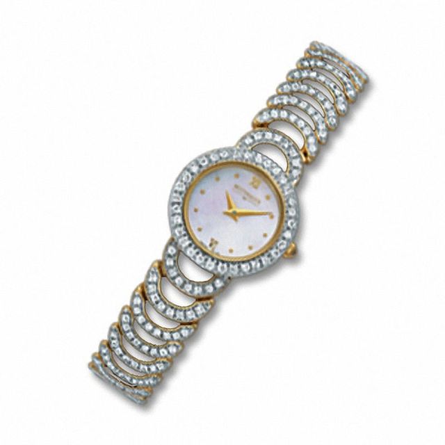 Ladies' Wittnauer Krystal Crystal Accent Gold-Tone Watch with Moher-of-Pearl Dial (Model: 12L06)