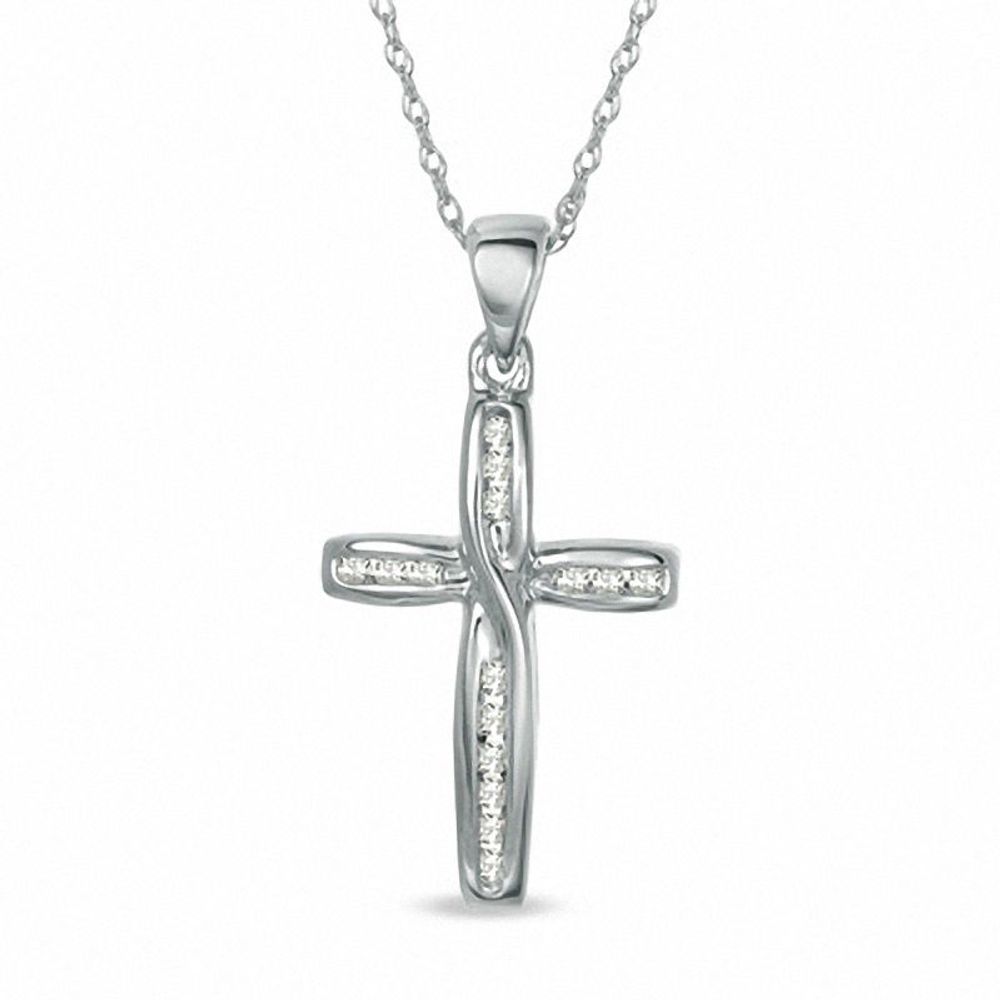 0.09 CT. T.W. Diamond Twist Cross Pendant is 10K White Gold|Peoples Jewellers