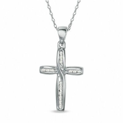 0.09 CT. T.W. Diamond Twist Cross Pendant is 10K White Gold|Peoples Jewellers