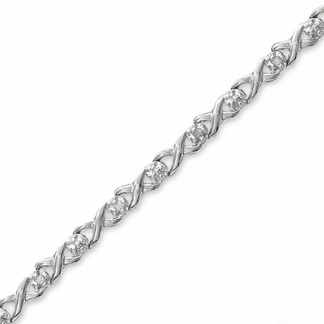 0.12 CT. T.W. Diamond "X" Link Bracelet in 10K White Gold - 7.25"|Peoples Jewellers