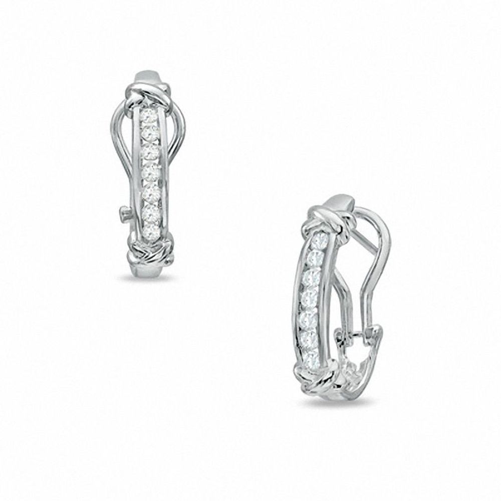 0.25 CT. T.W. Diamond Channel X Hoop Earrings in 10K White Gold|Peoples Jewellers