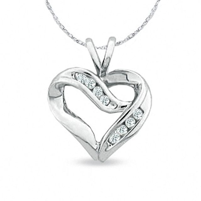 0.11 CT. T.W. Diamond Crossover Heart Pendant in 10K White Gold|Peoples Jewellers