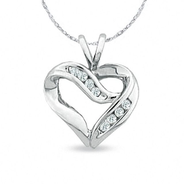 CT. T.W. Diamond Crossover Heart Pendant in 10K White Gold|Peoples Jewellers