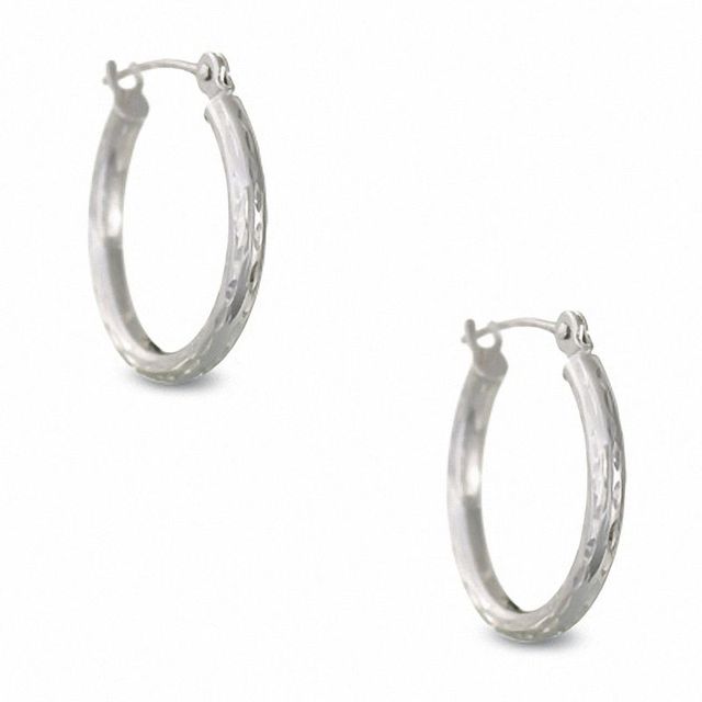 15mm Diamond-Cut Hinged Hoop Earrings in 14K White Gold