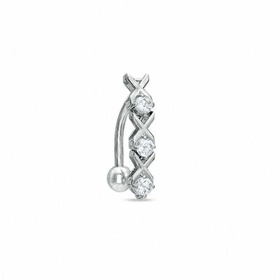 014 Gauge XOXO Belly Button Ring with Cubic Zirconia in 14K White Gold|Peoples Jewellers