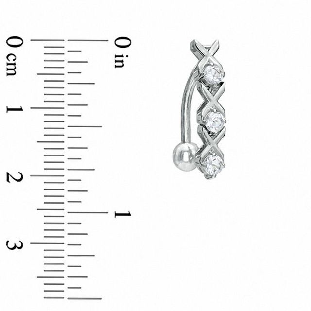 014 Gauge XOXO Belly Button Ring with Cubic Zirconia in 14K White Gold