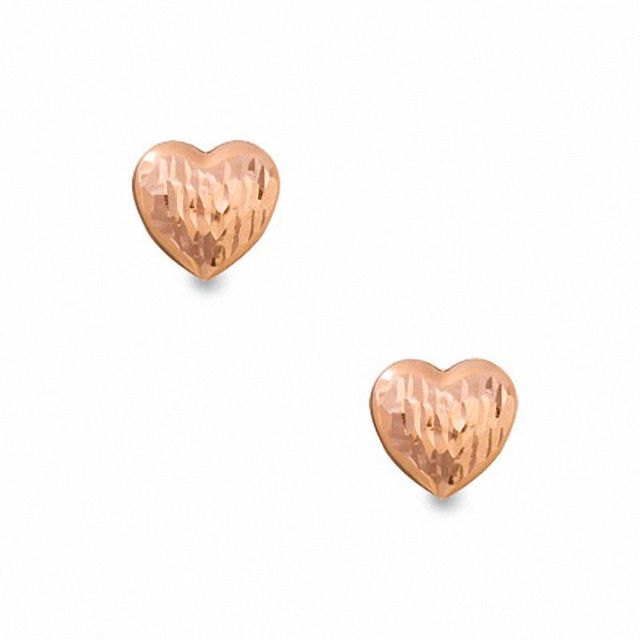14K Rose Gold Diamond-Cut Heart Stud Earrings|Peoples Jewellers