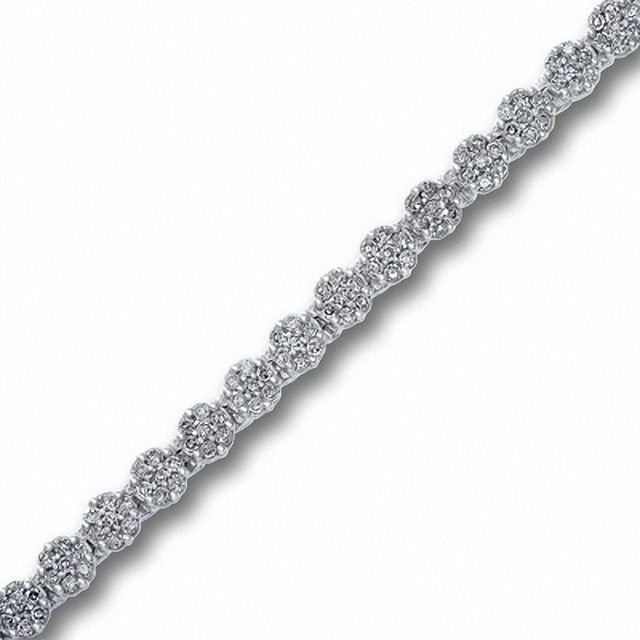 1.00 CT. T.W. Diamond Flower Tennis Bracelet in 10K White Gold