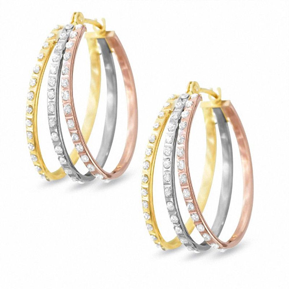 Diamond Fascination™ Triple Hoop Earrings in 14K Tri-Tone Gold|Peoples Jewellers