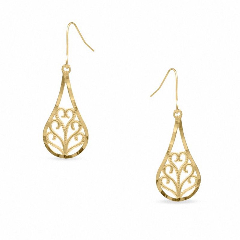 14K Gold Filigree Heart Teardrop Earrings|Peoples Jewellers