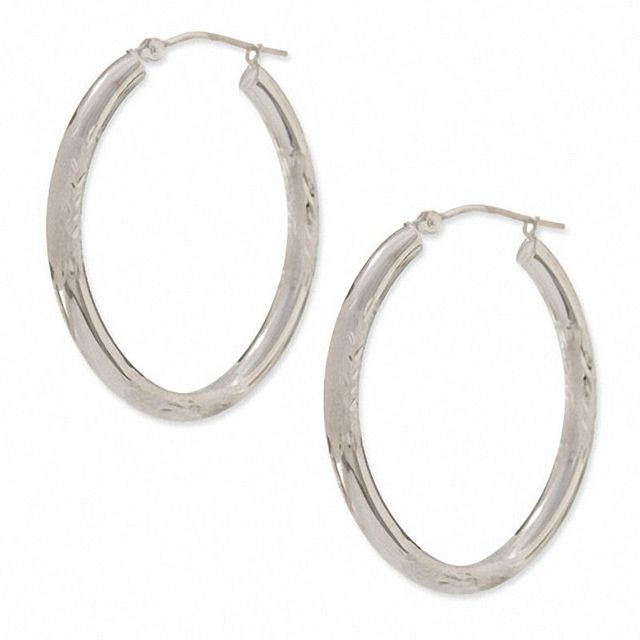 14K White Gold Oval Hoop Earrings