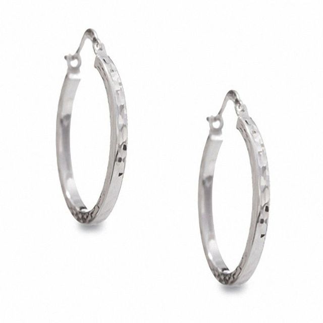 14K White Gold 1.65 X 20mm Hoop Earrings|Peoples Jewellers